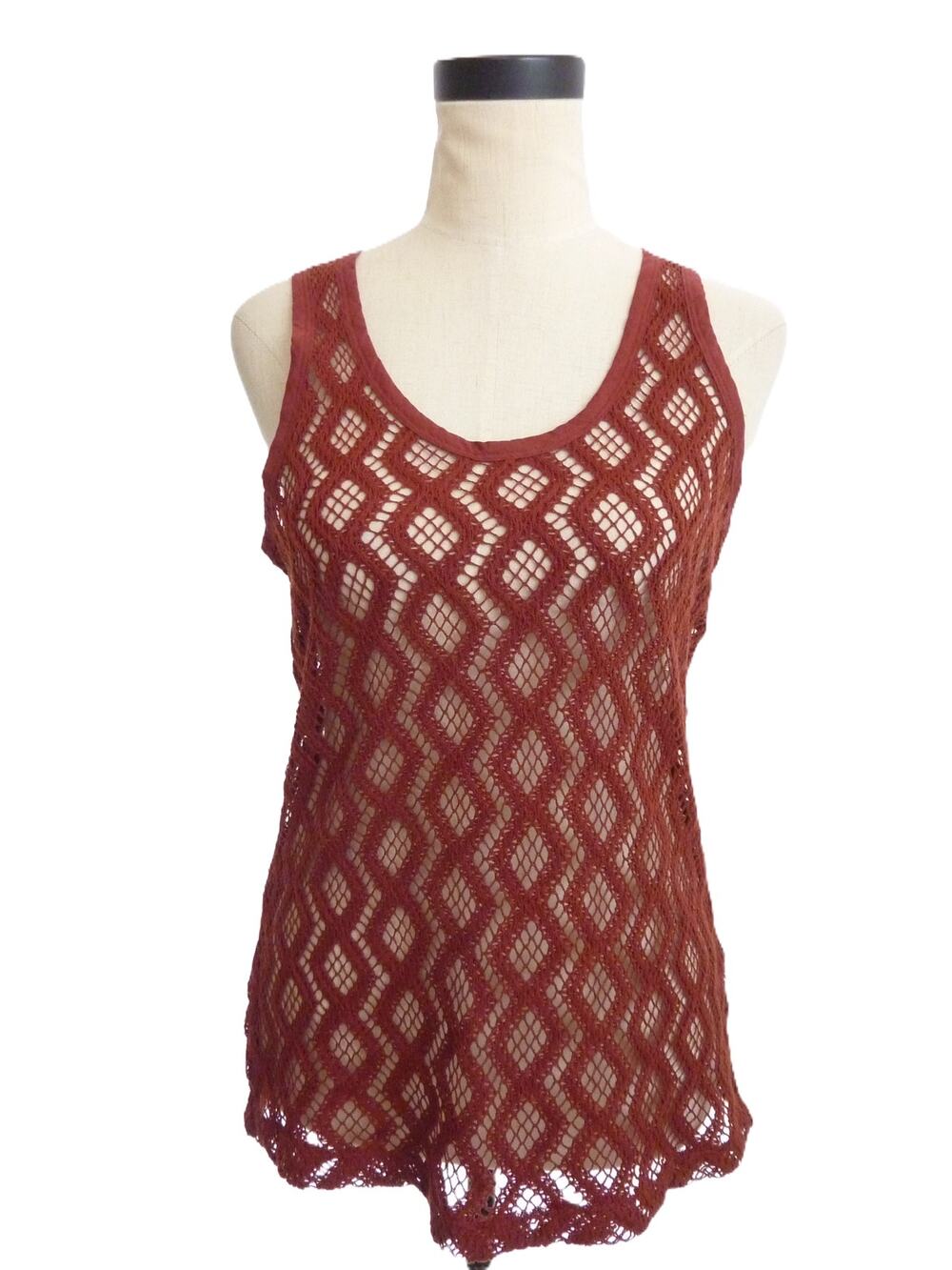 Banana Republic Orange Crochet Top XS Mesh Netting Sleeveless Tank Blouse Summer